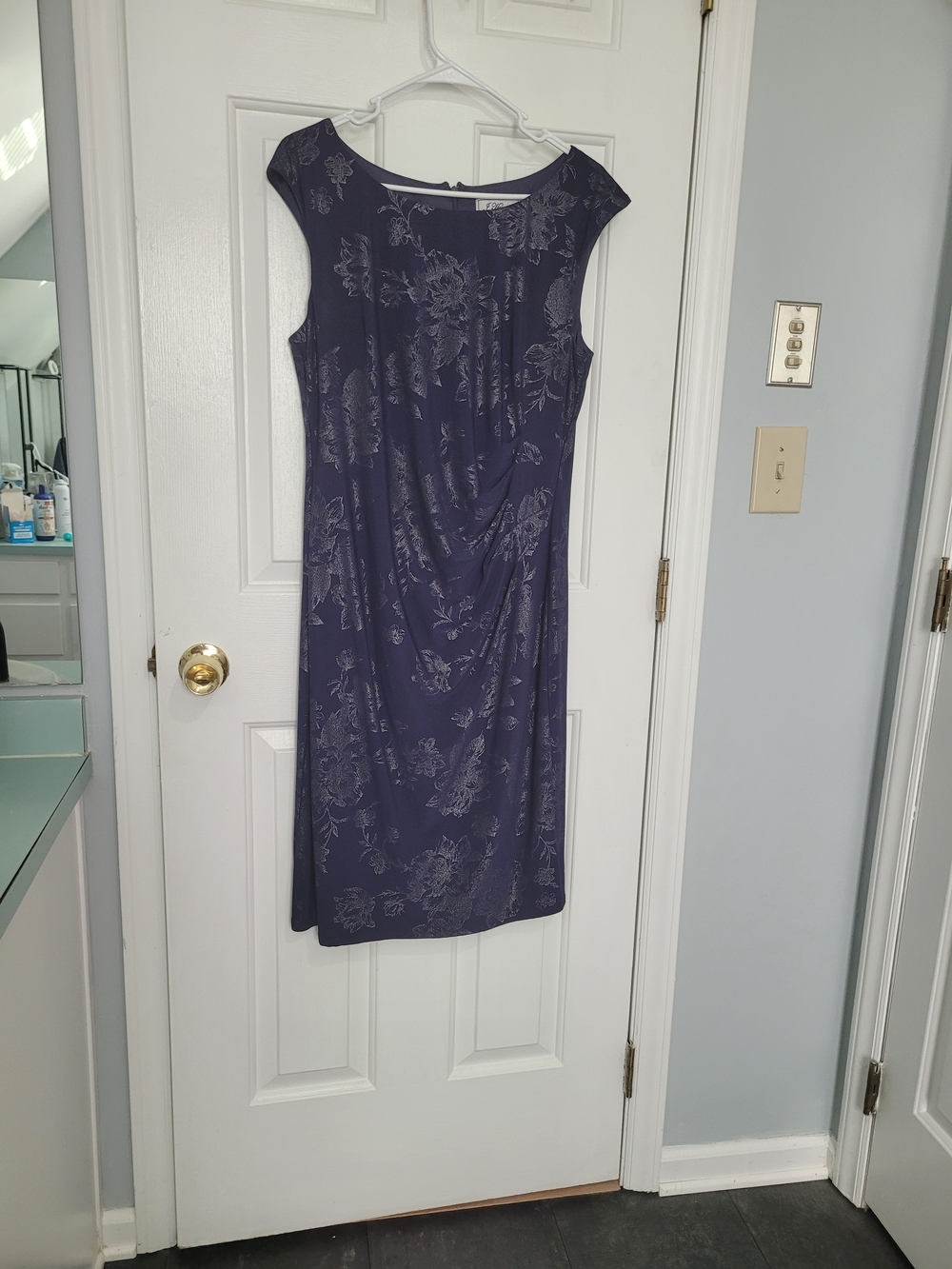 Sleeveless Formal Navy Foil Floral Midi Dress